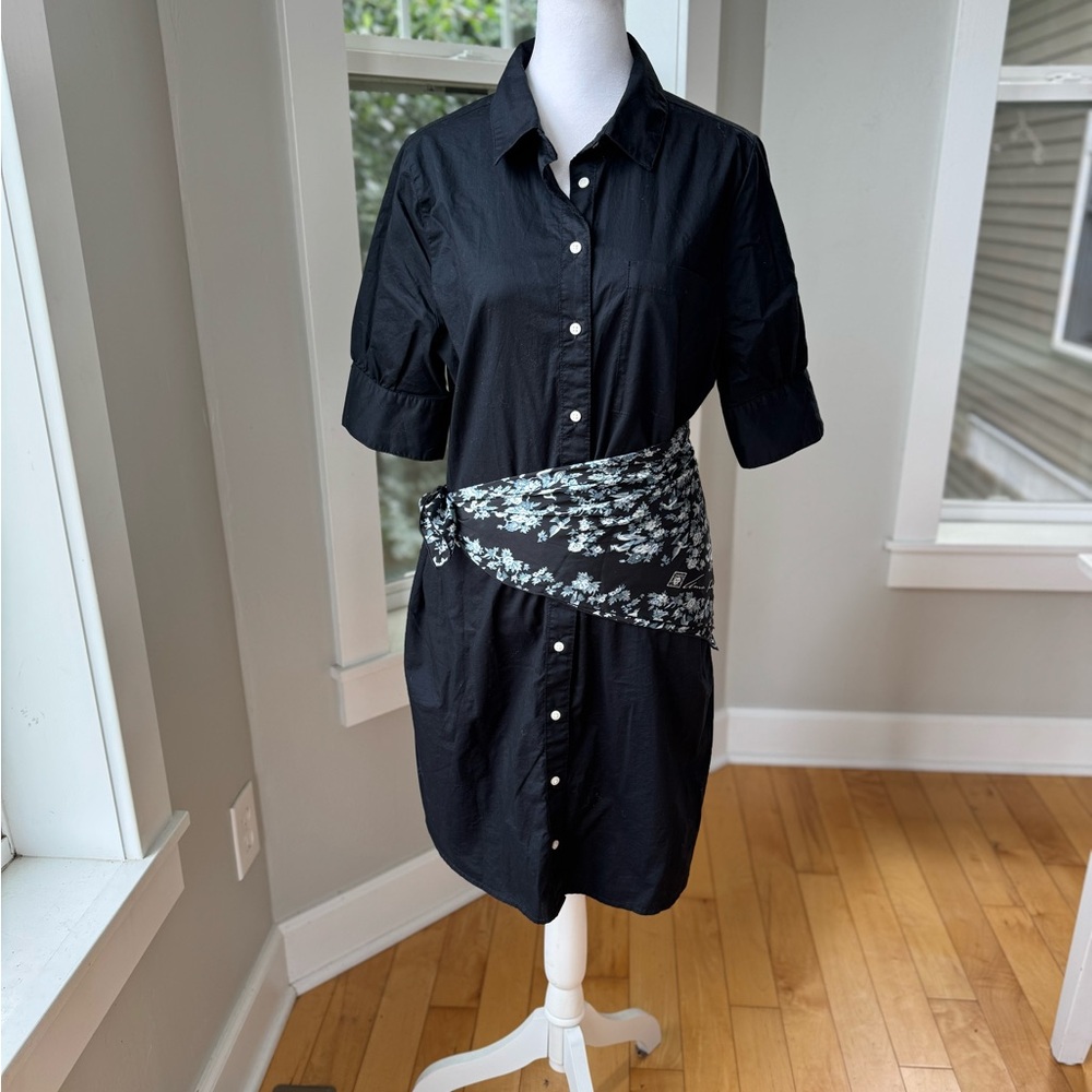 Old Navy Black Cotton Short Sleeve Button Down Shirt Dress French Style Medium - Picture 5 of 12